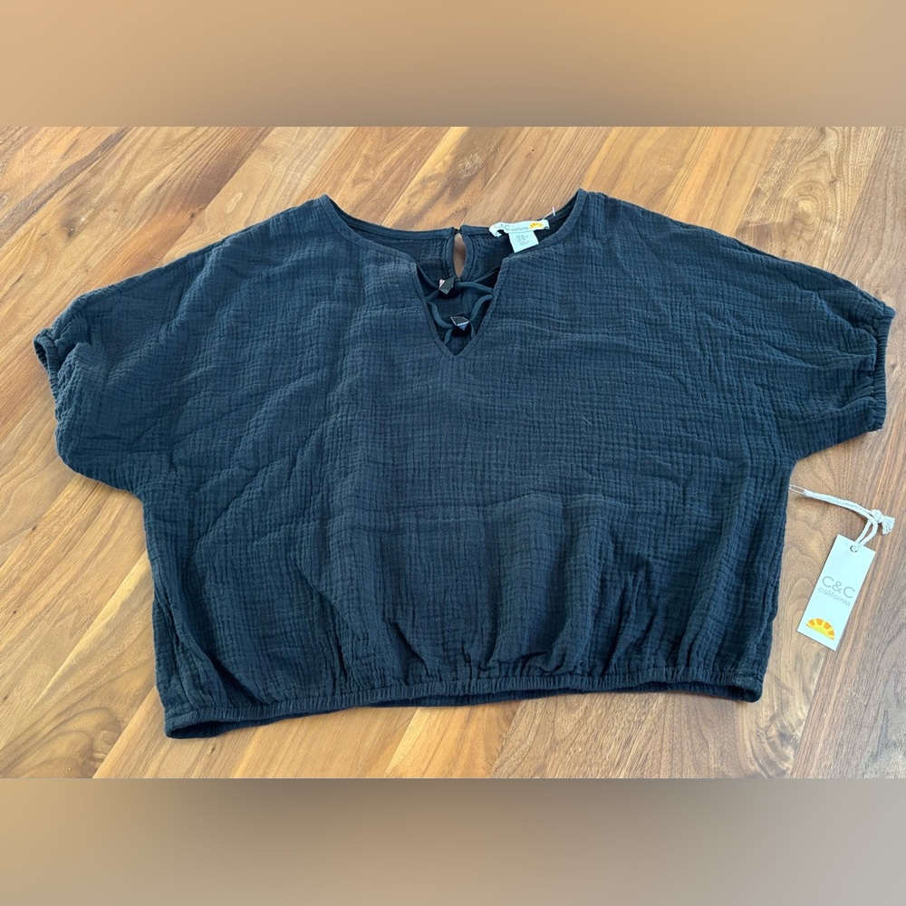 C&C California women’s black gauzy top size medium new with tags NWT